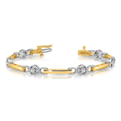 14K Two-tone Complete 1/2 carat Round VS Diamond Bar Tennis Bracelet