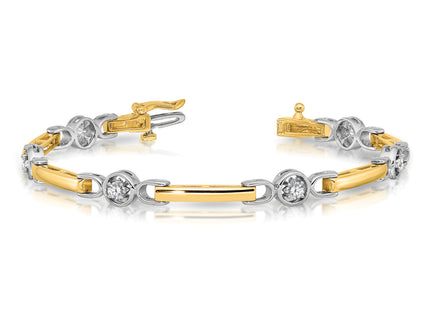 14k Two-tone Complete 1/2 carat Round A Diamond Bar Tennis Bracelet