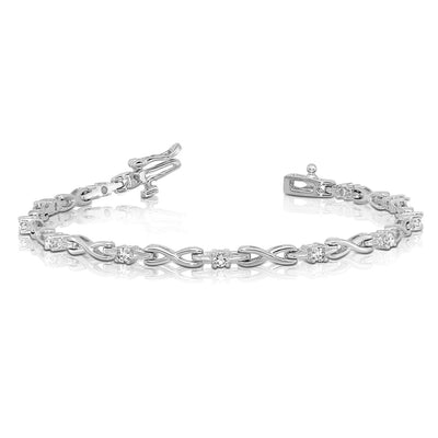 14K White Gold Complete 1/2 carat Round A Diamond 4-prong X-design Tennis Bracelet