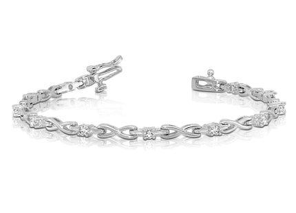 14k White Gold Complete 1/2 carat Round AAA Diamond 4-prong X-design Tennis Bracelet