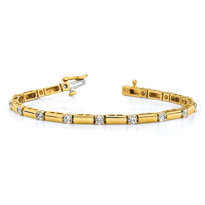14K Complete 2.8 Carat Round Diamond Bar Link Tennis Bracelet