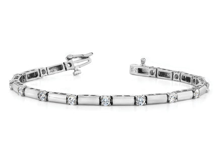 14k White Gold Complete 2.8 carat Round AA Diamond Bar Link Tennis Bracelet
