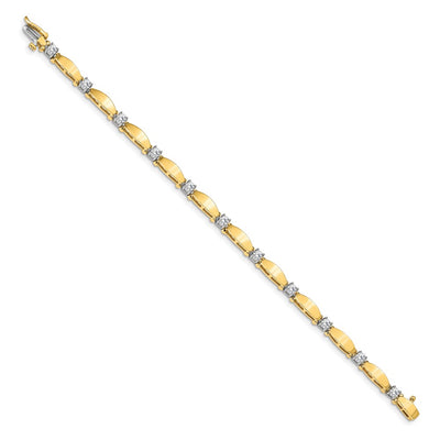 14K Two-tone Complete 1.13 carat Round A Diamond Curved Bar Link Tennis Bracelet