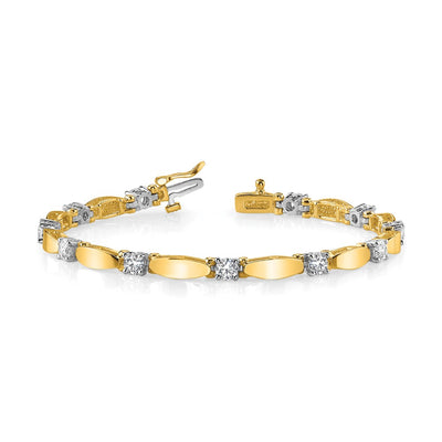 14K Two-tone Complete 1.13 carat Round AA Diamond Curved Bar Link Tennis Bracelet