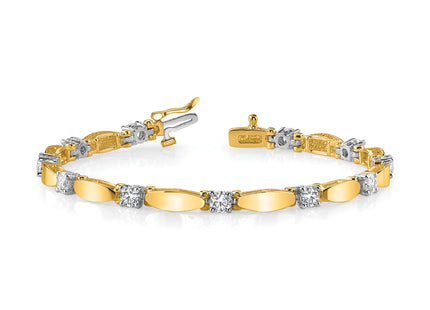 14k Two-tone Complete 1.13 carat Round VS Diamond Curved Bar Link Tennis Bracelet
