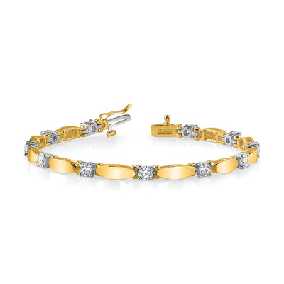 14K Two-tone Complete 1.13 carat Round AA Diamond Curved Bar Link Tennis Bracelet