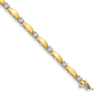 14K Two-tone Complete 1.13 carat Round A Diamond Curved Bar Link Tennis Bracelet