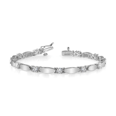 14K White Gold Complete 1.13 carat Round A Diamond Curved Bar Link Tennis Bracelet