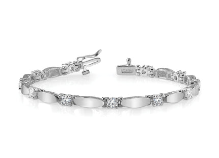 14k White Gold Complete 1.13 carat Round AAA Diamond Curved Bar Link Tennis Bracelet