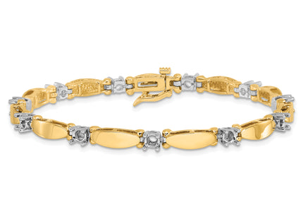 14k Two-tone Holds 1.87 carat 11- Round Diamond Curved Bar Link Tennis Bracelet Mounting