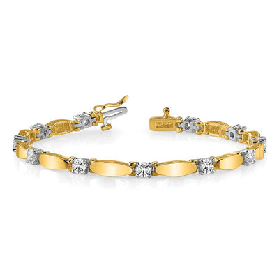 14K Two-tone Complete 1.87 carat Round A Diamond Curved Bar Link Tennis Bracelet