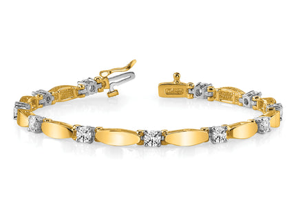14k Two-tone Complete 1.87 carat Round AA Diamond Curved Bar Link Tennis Bracelet
