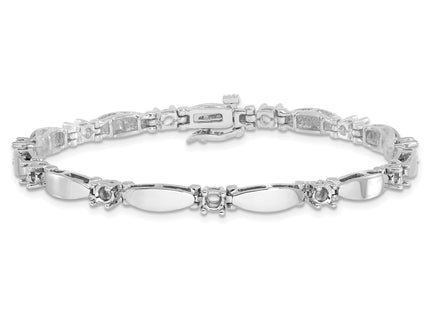14k White Gold Holds 1.87 carat 11- Round Diamond Curved Bar Link Tennis Bracelet Mounting
