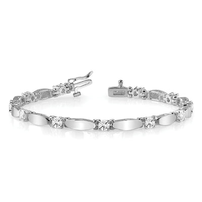 14K White Gold Complete 1.87 carat Round A Diamond Curved Bar Link Tennis Bracelet