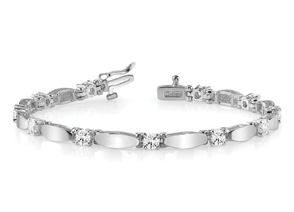 14k White Gold Complete 1.87 carat Round AA Diamond Curved Bar Link Tennis Bracelet