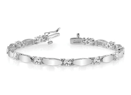 14k White Gold Complete 2.75 carat Round AA Diamond Curved Bar Link Tennis Bracelet