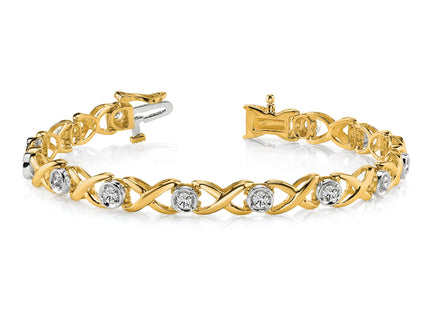 14k Two-tone Holds 1 carat 14- Round Diamond 4-prong X-design Tennis Bracelet Mounting