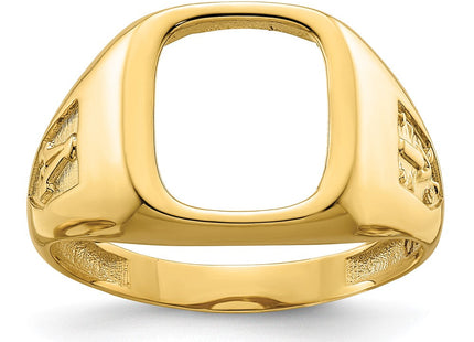14k Men's Polished and Textured Masonic Ring Mounting (Style X24B)