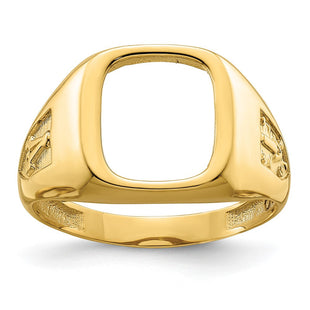 14k Men's Polished and Textured Masonic Ring Mounting (Style X24B)