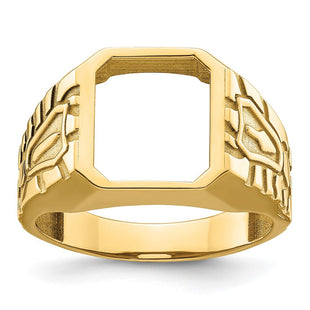14k Men's Polished and Grooved Masonic Ring Mounting (Style X27B)