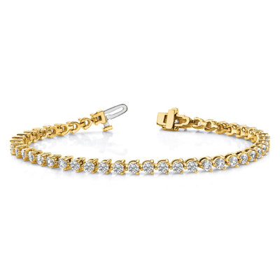 14K Complete 2.4 carat Round A Diamond 3-prong Tennis Bracelet