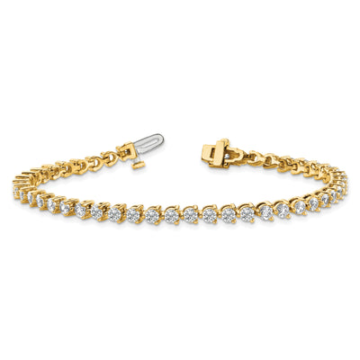 14K Complete 2.4 carat Round A Diamond 3-prong Tennis Bracelet