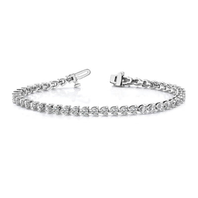 14K White Gold Complete 2.4 carat Round A Diamond 3-prong Tennis Bracelet