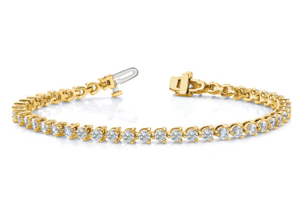 14k Complete 7 carat Round VS Diamond 3-prong Tennis Bracelet