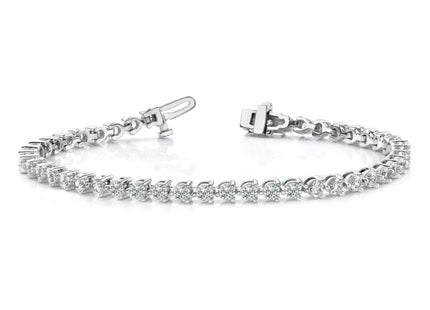 14k White Gold Complete 7 carat Round AA Diamond 3-prong Tennis Bracelet