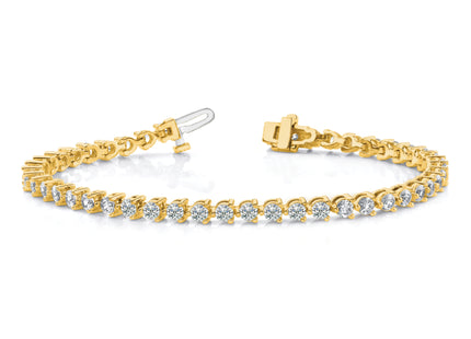 14k Complete 8.5 carat Round AA Diamond 3-prong Tennis Bracelet