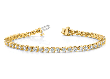 14k Complete 10.2 Carat Round Diamond 3-Prong Tennis Bracelet