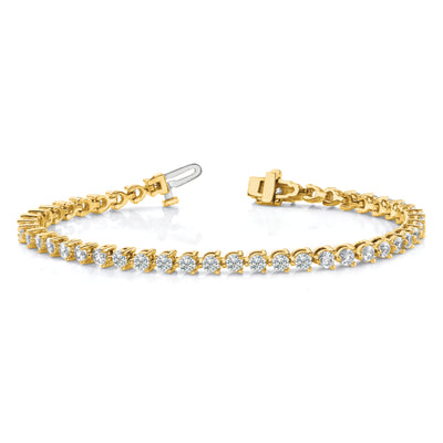 14K Complete 10.2 Carat Round Diamond 3-Prong Tennis Bracelet