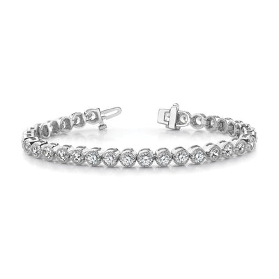 14K White Gold Complete 3.06 carat Round A Diamond 2-prong Tennis Bracelet