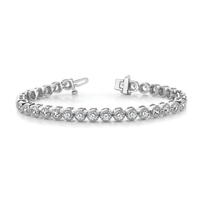 14K White Gold Complete 3.06 carat Round A Diamond 2-prong Tennis Bracelet