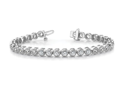 14k White Gold Complete 3.06 carat Round AA Diamond 2-prong Tennis Bracelet