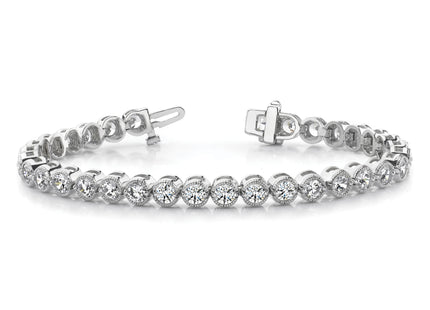 14k White Gold Complete 5 carat Round A Diamond 2-prong Tennis Bracelet