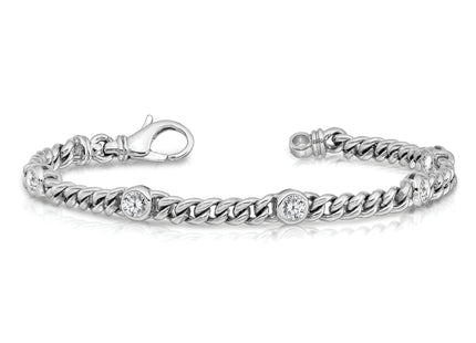 14k White Gold Complete 1 carat Round AAA Diamond Bezel Curb Link Bracelet