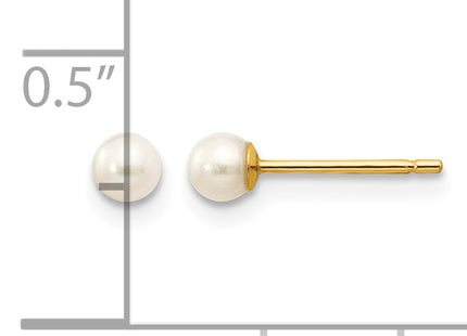 14k 3- White Round Freshwater Cultured Pearl Stud Post Earrings
