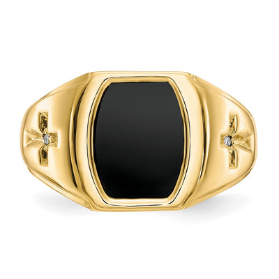14K Men's Onyx and . Diamond Cross Ring