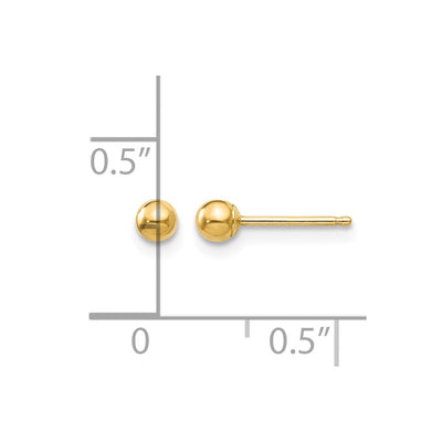14K Polished Ball Post Earrings, 3 x 3mm