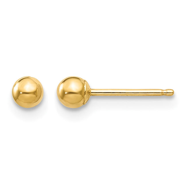 14k Polished Ball Post Earrings, 3 x 3mm