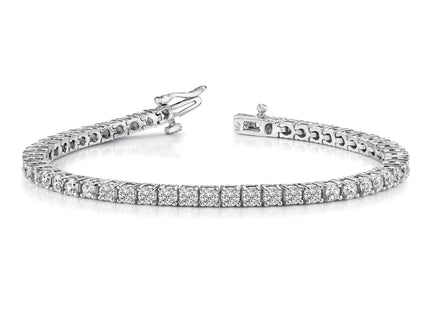 14k White Gold Complete 3.05 carat Round A Diamond 4-prong Tennis Bracelet