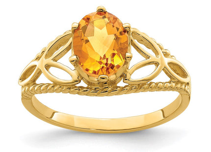 14K 8x6mm Oval Citrine Filigree Ring