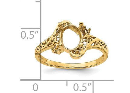 14k Polished .. Diamond & 9x7 Oval Gemstone Filigree Ring Mounting (Style X6107)