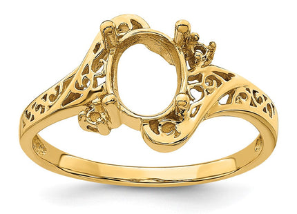 14k Polished .. Diamond & 9x7 Oval Gemstone Filigree Ring Mounting (Style X6107)