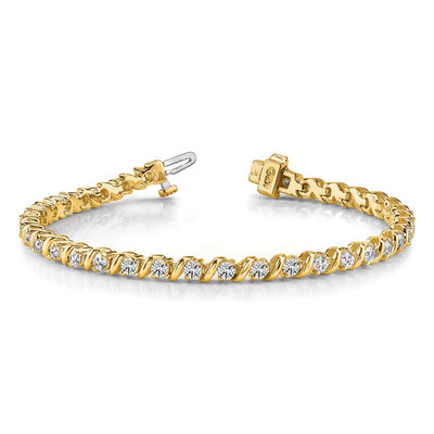 14K Complete 2 carat Round A Diamond Swirled 2-prong Tennis Bracelet