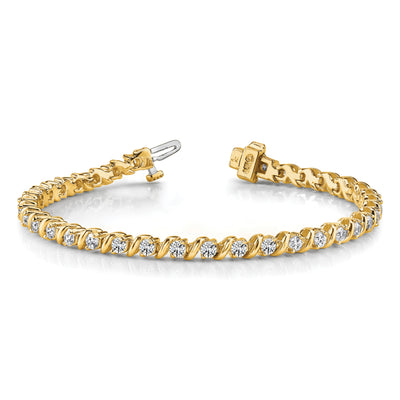 14K Complete 2 carat Round A Diamond Swirled 2-prong Tennis Bracelet