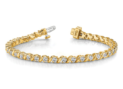14k Complete 2 carat Round VS Diamond Swirled 2-prong Tennis Bracelet