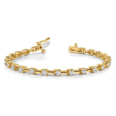 14K Complete 2 carat Round A Diamond Bar Link Tennis Bracelet