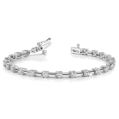 14K White Gold Complete 2 carat Round A Diamond Bar Link Tennis Bracelet